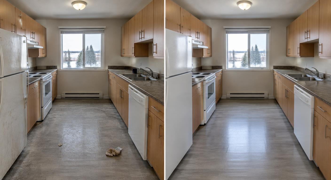 Illustrative example of a kitchen cleaned for the next occupant — before